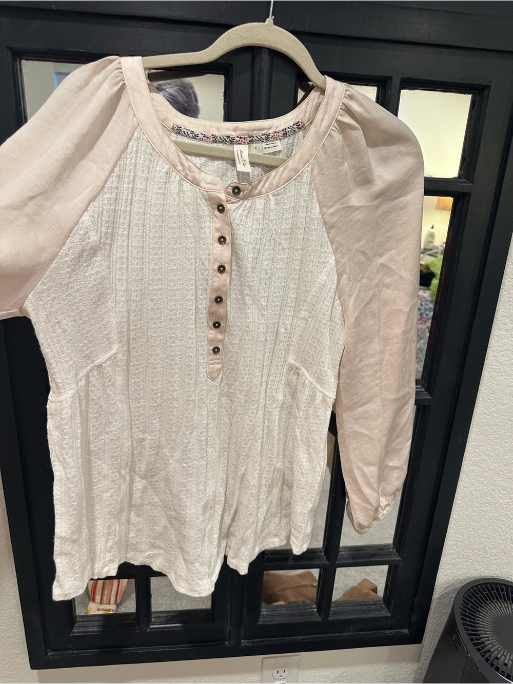 Anthropologie Pale Pink and Cream Henley Raglan Blouse